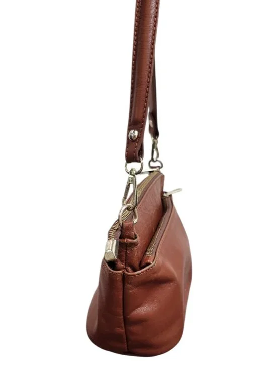 Divina Firenze Brown Genuine Leather Shoulder Bag Made In Italy Small Zip Purse - Picture 4 of 12